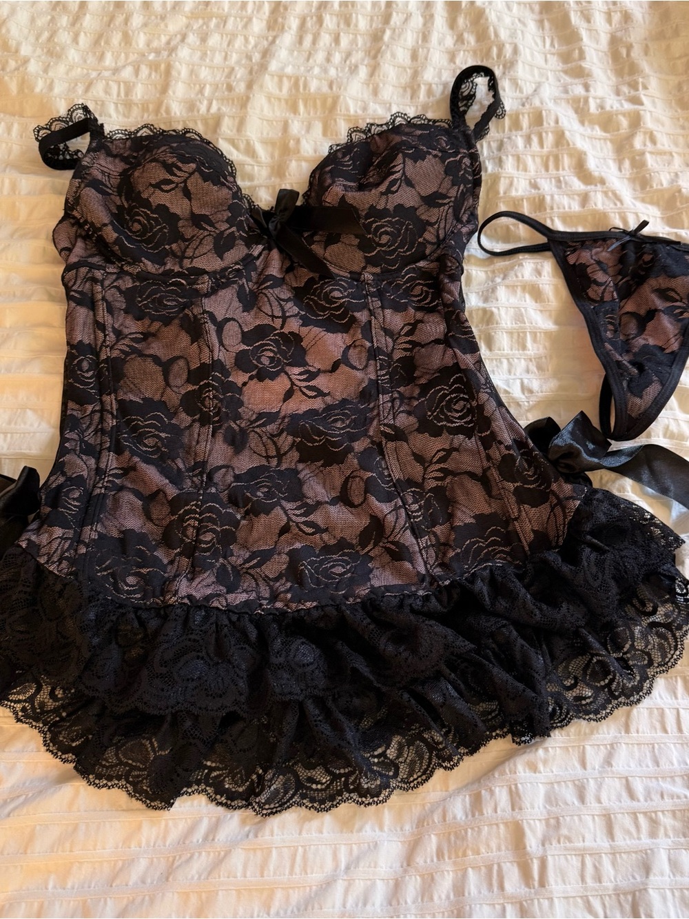 Y2K Lace Bustier with tiered skirt and matching Thing - Women Intimates